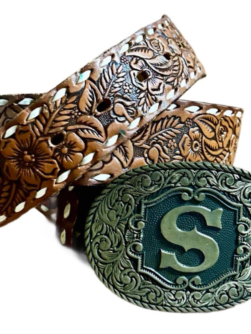 Award Design Metal Buckle • Grain Cowhide Brown Belt • Men’s • Cowboy • Size 34